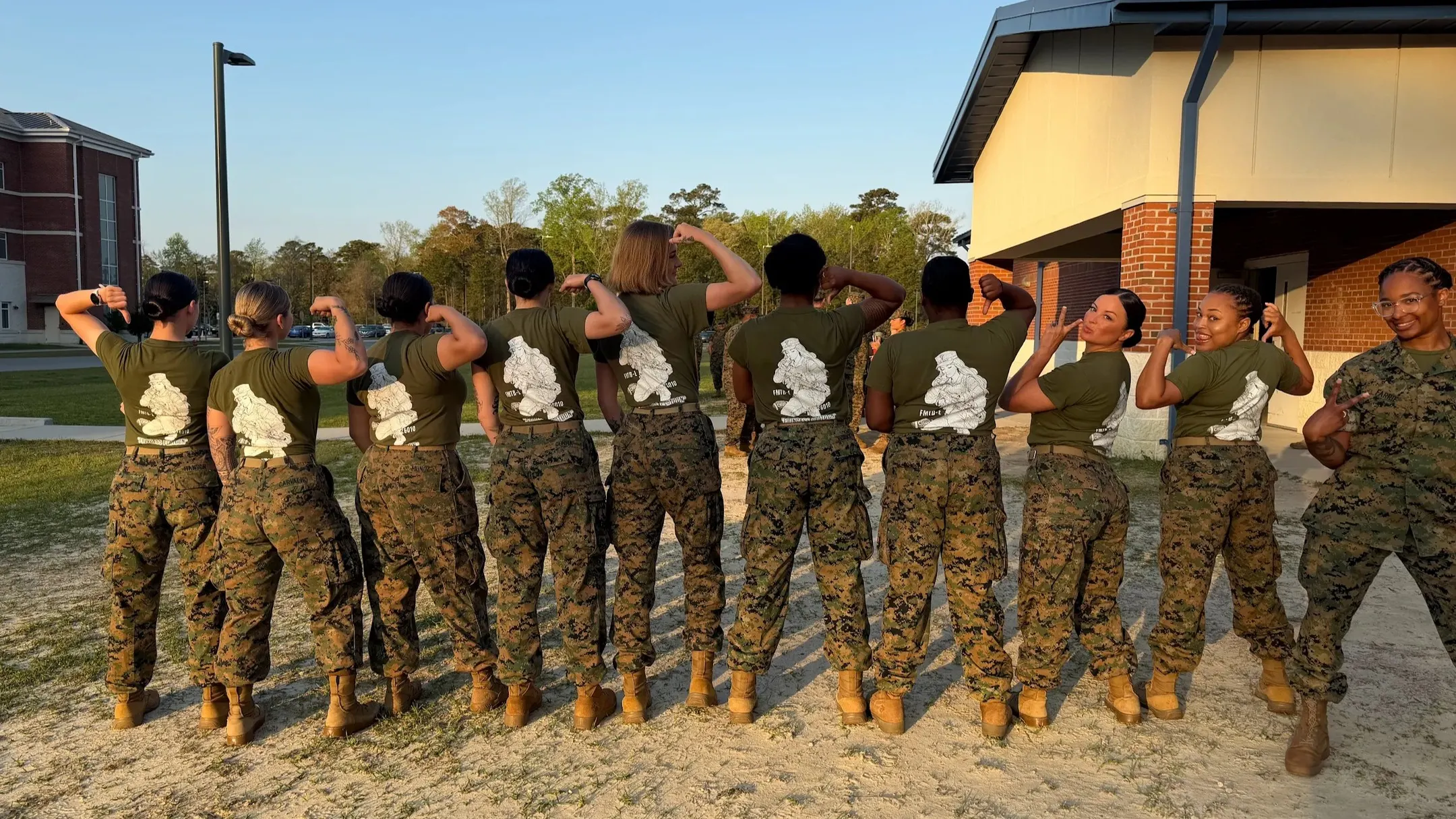 Marines in matching custom unit shirts printed by Mabuhay Designs at Camp Lejeune